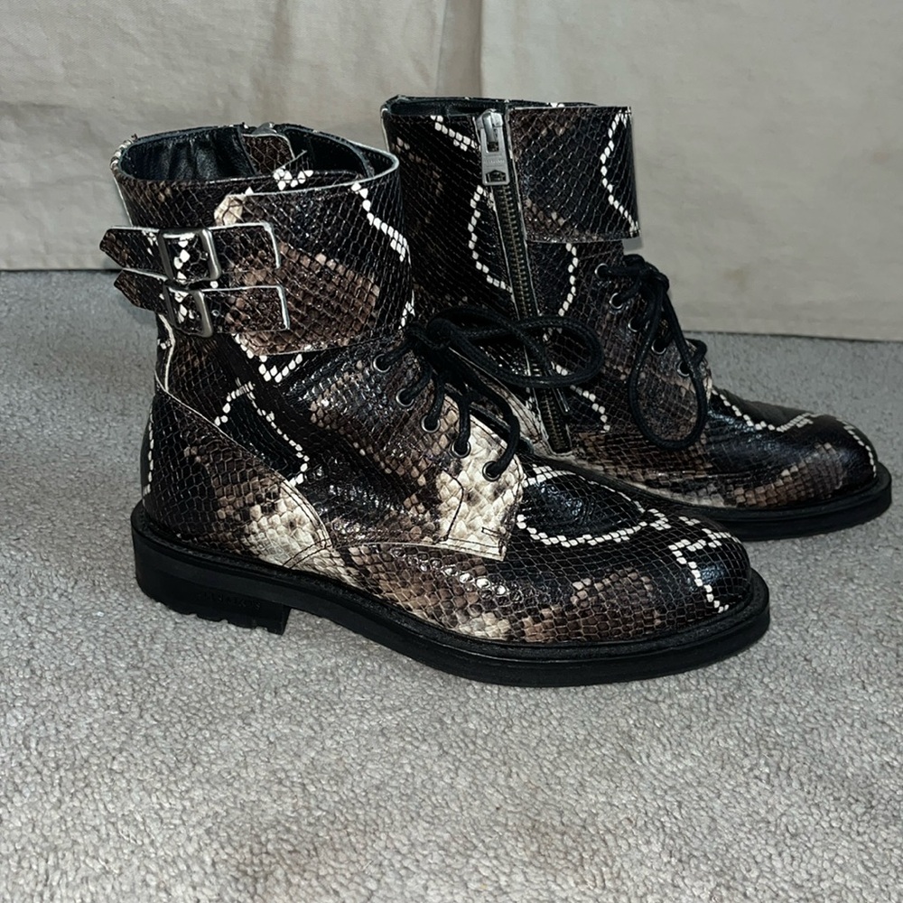 All Saints snakeskin combat boots